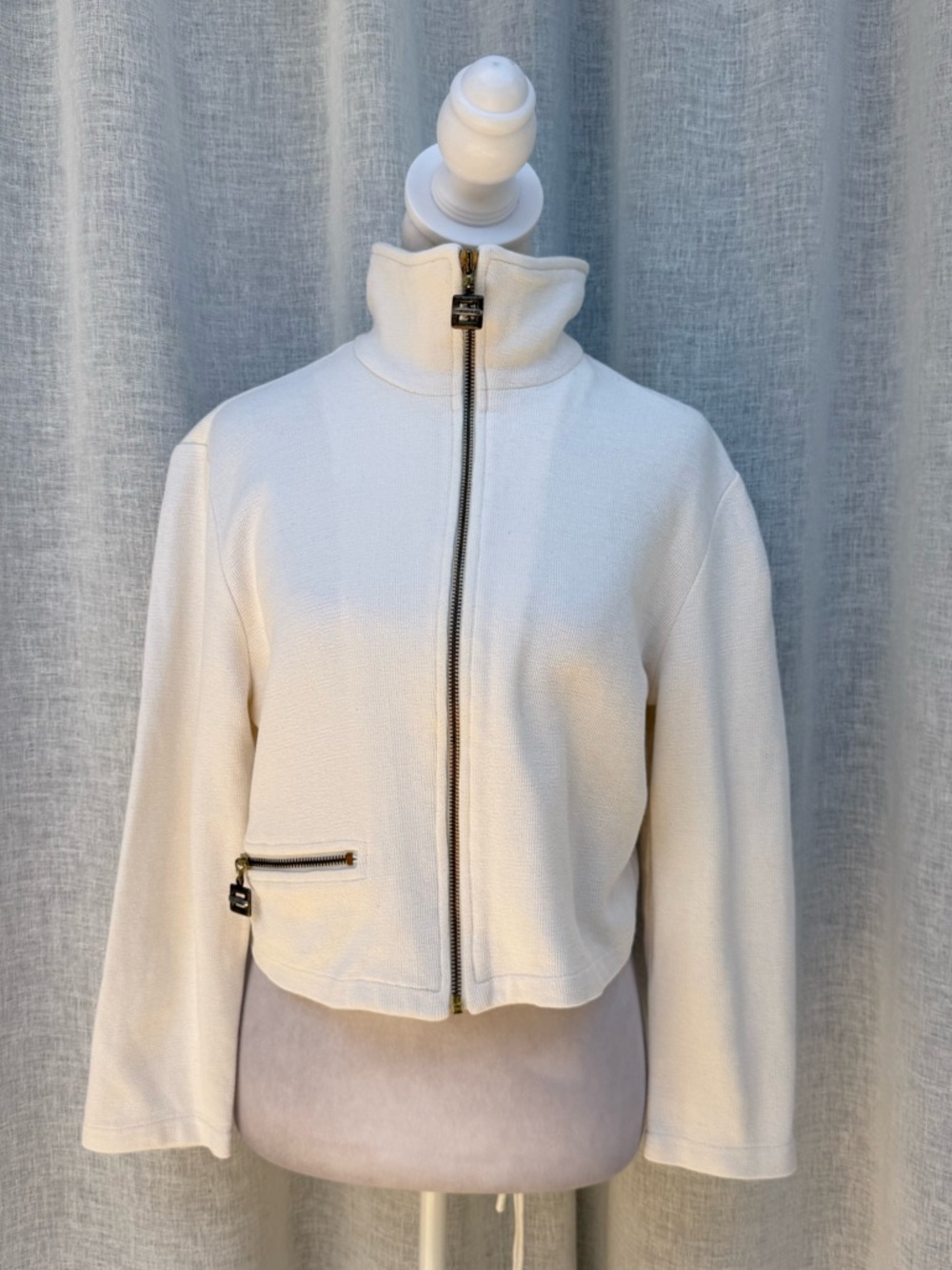 Vintage De Sentino II ivory sports zipper knitted cardigan  jacket